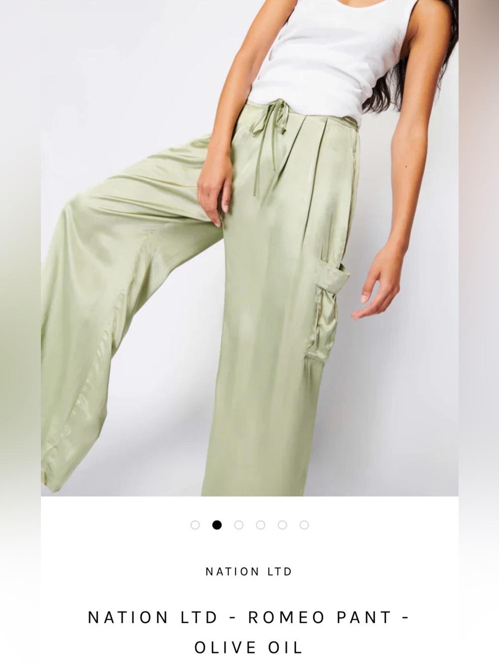 Nation LTD Light Sage Satin Wide-Leg Cargo Pants